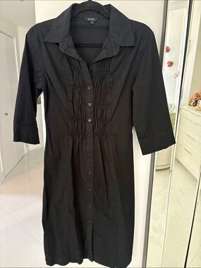 zinc Black Button-Front Smocked Midi Dress